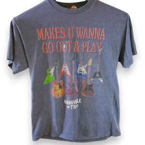 Nashville TN Music City Guitar T-Shirt Men's Medium Heather Blue Souvenir Tee